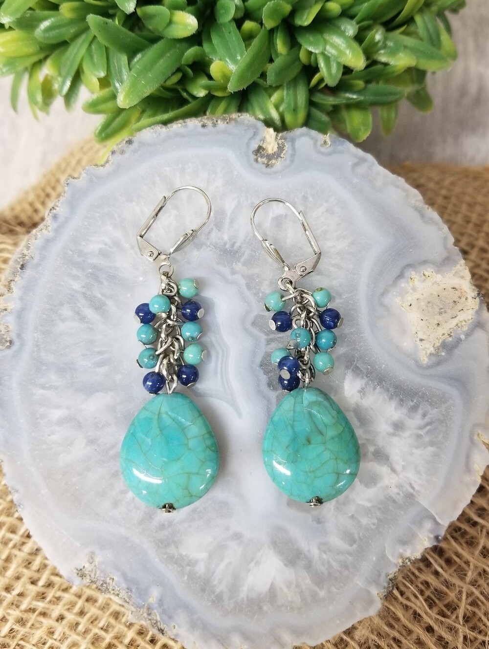 Turquoise Colored Teardrop Dangle Earrings